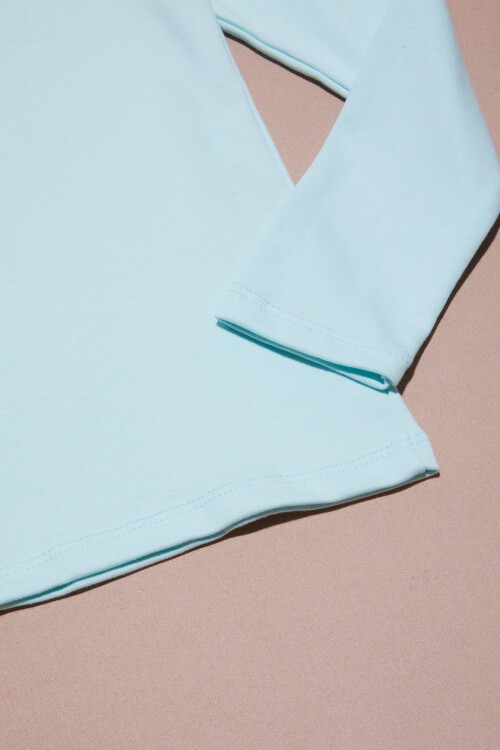 Su Yeşili Uzun Kollu Kız Çocuk Düz Sweatshirt 16424