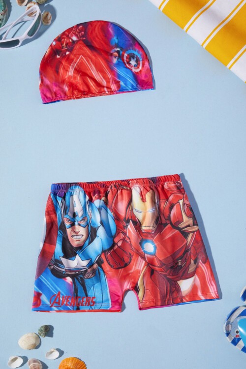 Süper Kahraman Şort ve Boneli Çocuk Mayo Takımı 15618