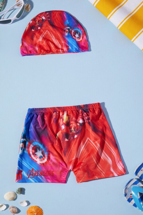 Süper Kahraman Şort ve Boneli Çocuk Mayo Takımı 15618