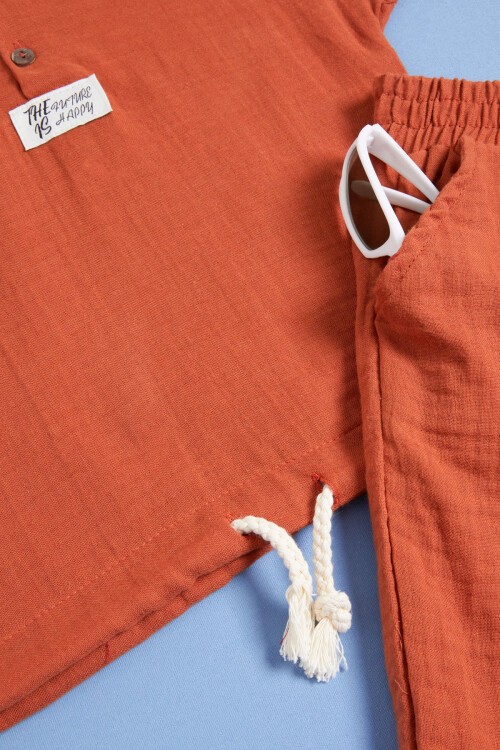 Taba Kapüşonlu Erkek Çocuk Yazlık Eşofman Takımı 15573