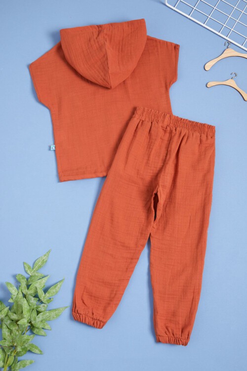 Taba Kapüşonlu Erkek Çocuk Yazlık Eşofman Takımı 15573