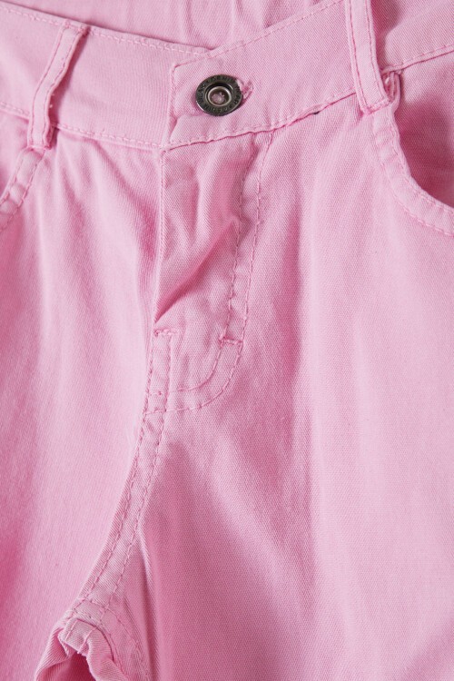 Toz Pembe İspanyol Paça Yırtmaçlı Kelebek İşlemeli Kız Pantolon 16213