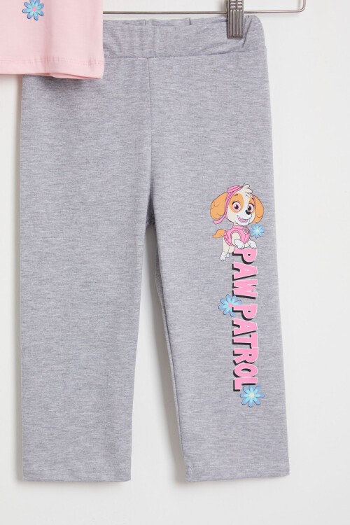 Toz Pembe Pati Baskı Tişört ve Şort Taytlı Kız Takım 15446