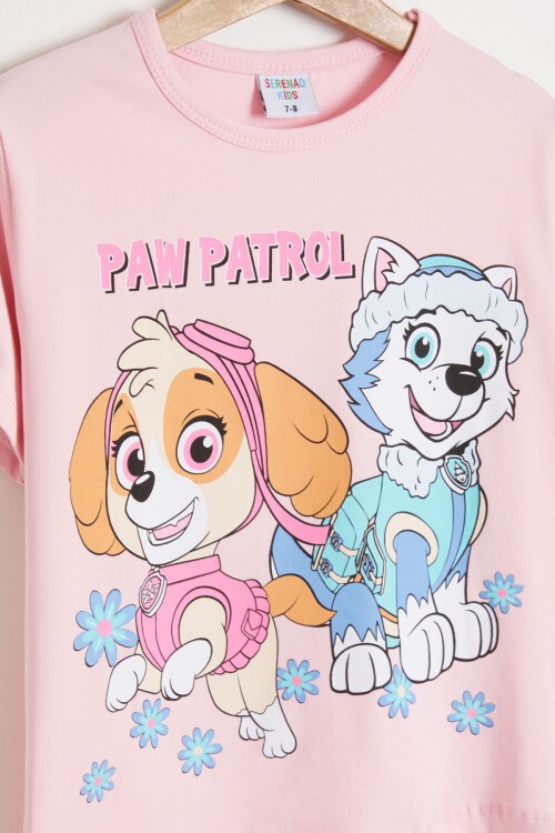 Toz Pembe Pati Baskı Tişört ve Şort Taytlı Kız Takım 15446