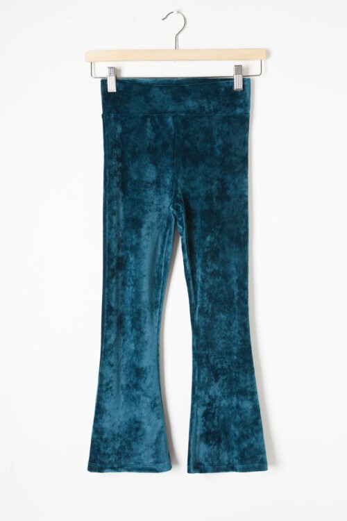 Turkuaz İspanyol Paça Kadife Tayt Kız Çocuk 16477