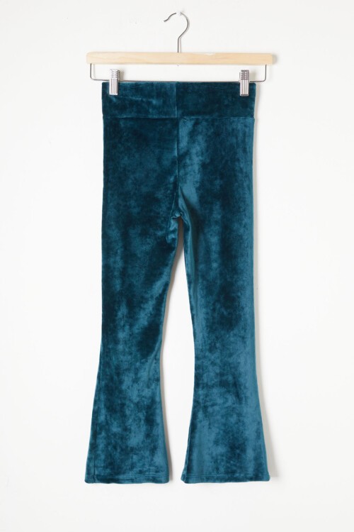 Turkuaz İspanyol Paça Kadife Tayt Kız Çocuk 16477
