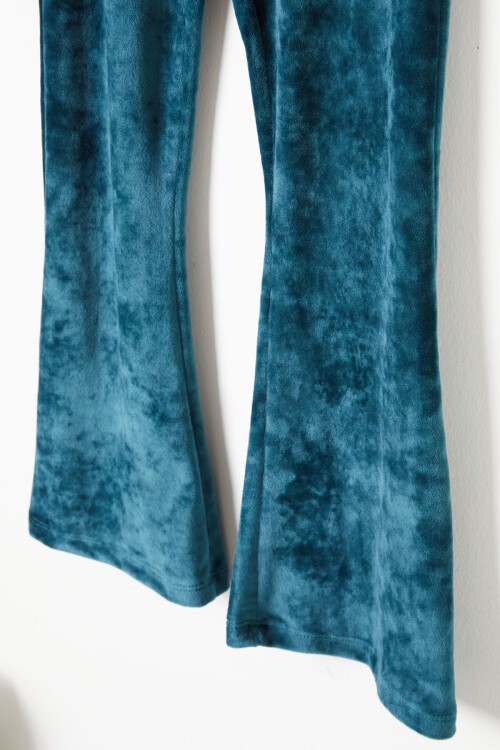 Turkuaz İspanyol Paça Kadife Tayt Kız Çocuk 16477