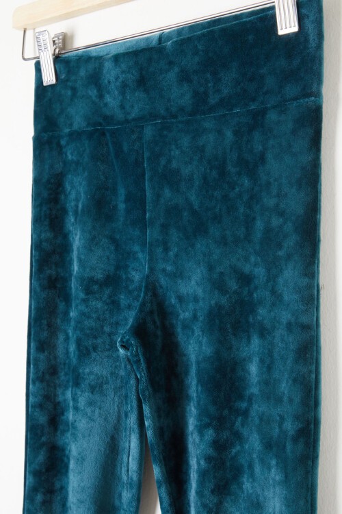 Turkuaz İspanyol Paça Kadife Tayt Kız Çocuk 16477