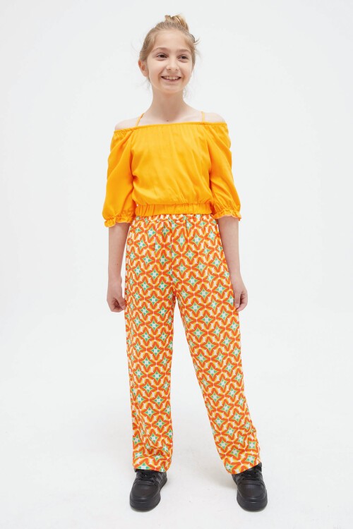 Turuncu Askılı Bluzlu Pantolonlu Kız Çocuk Takım 15409