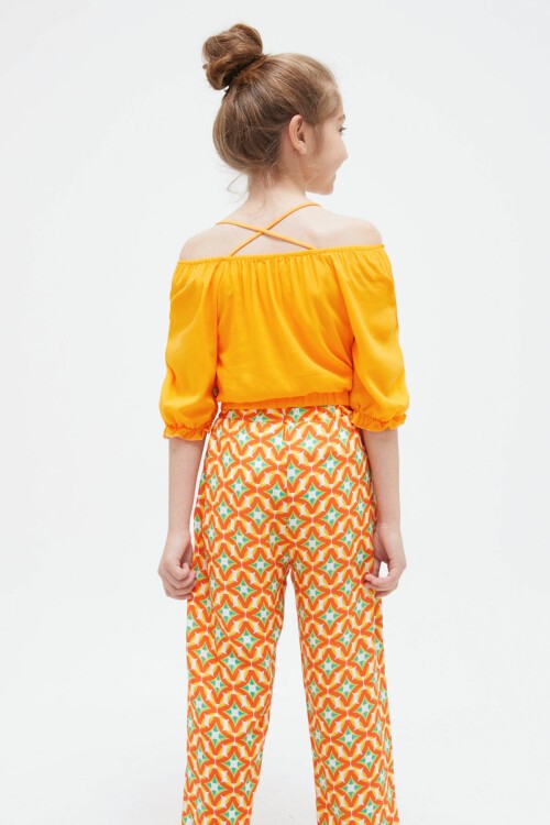 Turuncu Askılı Bluzlu Pantolonlu Kız Çocuk Takım 15409