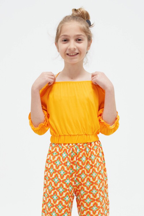 Turuncu Askılı Bluzlu Pantolonlu Kız Çocuk Takım 15409