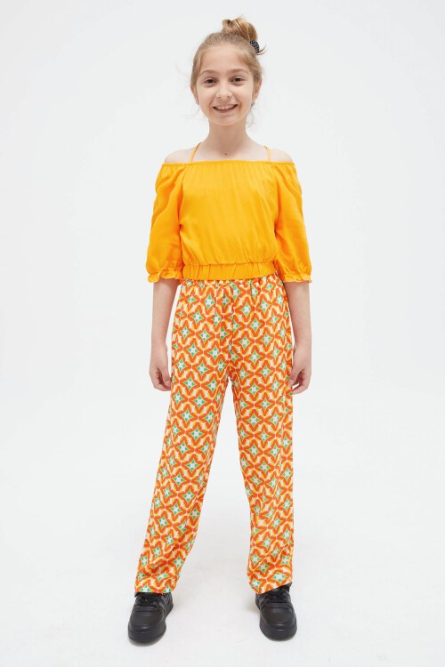 Turuncu Askılı Bluzlu Pantolonlu Kız Çocuk Takım 15409