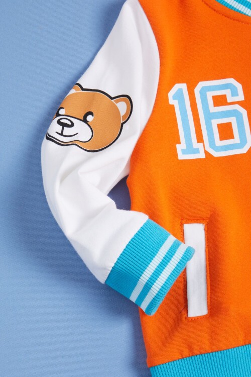 Turuncu Ayıcık Baskılı Kolej Ceketli Erkek Bebek Takım 16180