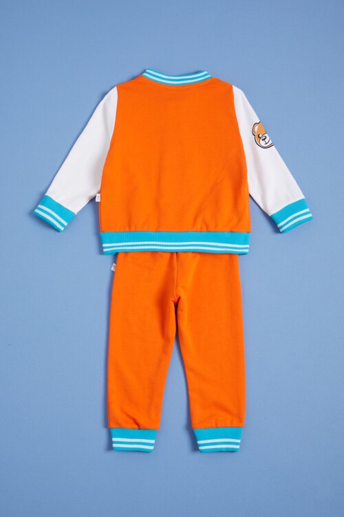 Turuncu Ayıcık Baskılı Kolej Ceketli Erkek Bebek Takım 16180