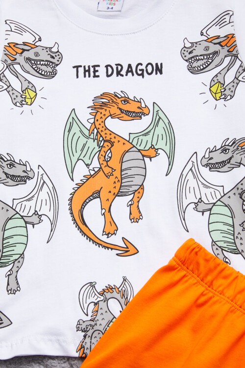 Turuncu Ejderha Baskılı Erkek Çocuk Şortlu Takım 15400