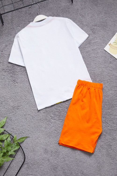 Turuncu Ejderha Baskılı Erkek Çocuk Şortlu Takım 15400