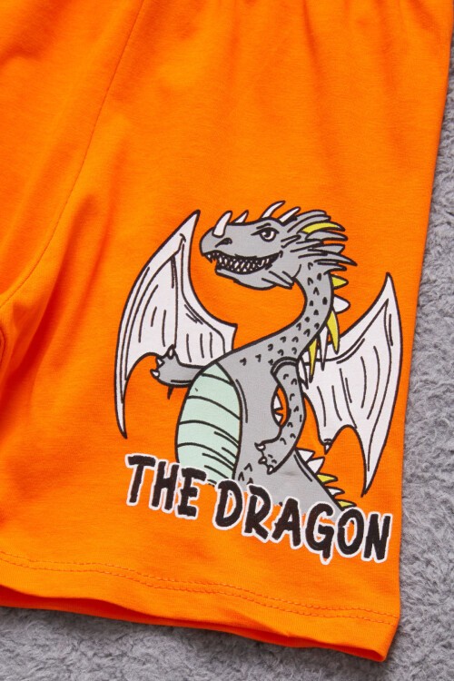 Turuncu Ejderha Baskılı Erkek Çocuk Şortlu Takım 15400