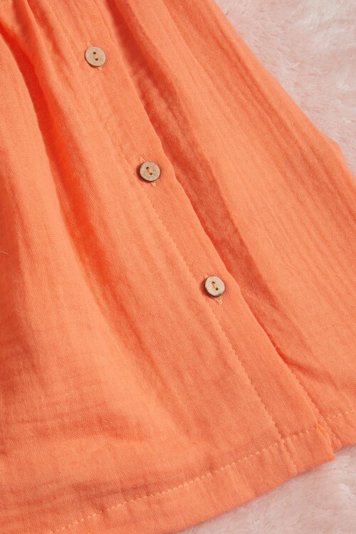 Turuncu Kolsuz Düğmeli Kız Çocuk Elbise 15593