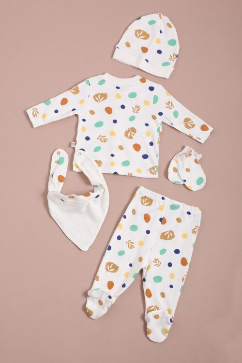 Yaprak Desenli Puantiyeli Yenidoğan Bebek 5li Zıbın Seti 16122