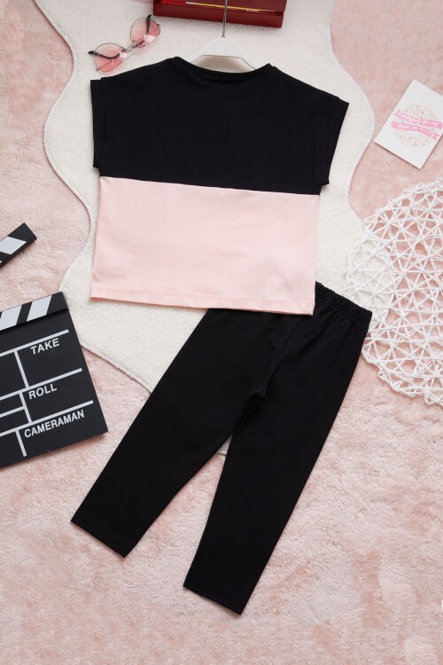 Yazı Baskılı Kız Çocuk Taytlı Yazlık Takım 15356