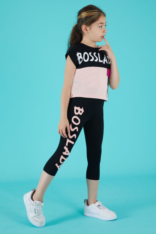 Yazı Baskılı Kız Çocuk Taytlı Yazlık Takım 15356