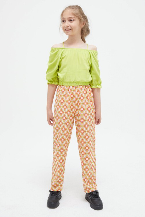 Yeşil Askılı Bluzlu Pantolonlu Kız Çocuk Takım 15412