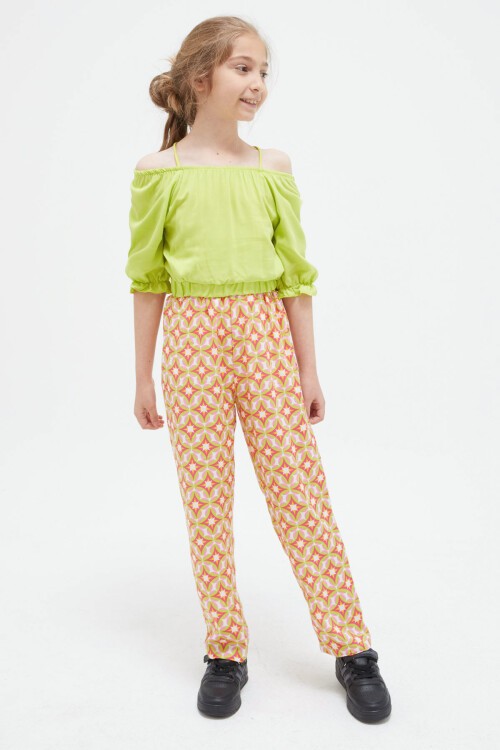 Yeşil Askılı Bluzlu Pantolonlu Kız Çocuk Takım 15412