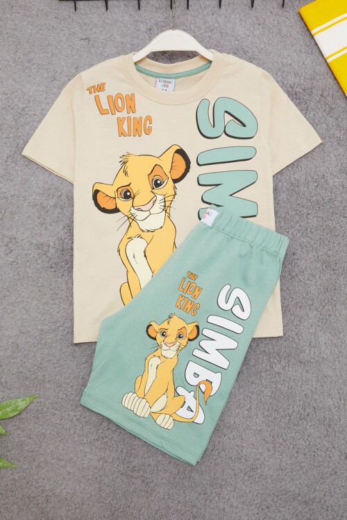 Yeşil Aslan Kral Baskılı Erkek Çocuk Şortlu Takım 15406