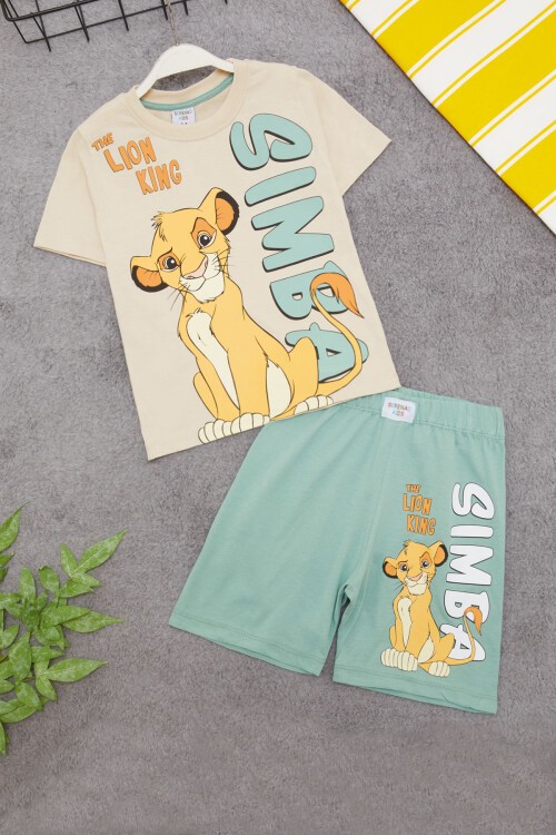 Yeşil Aslan Kral Baskılı Erkek Çocuk Şortlu Takım 15406