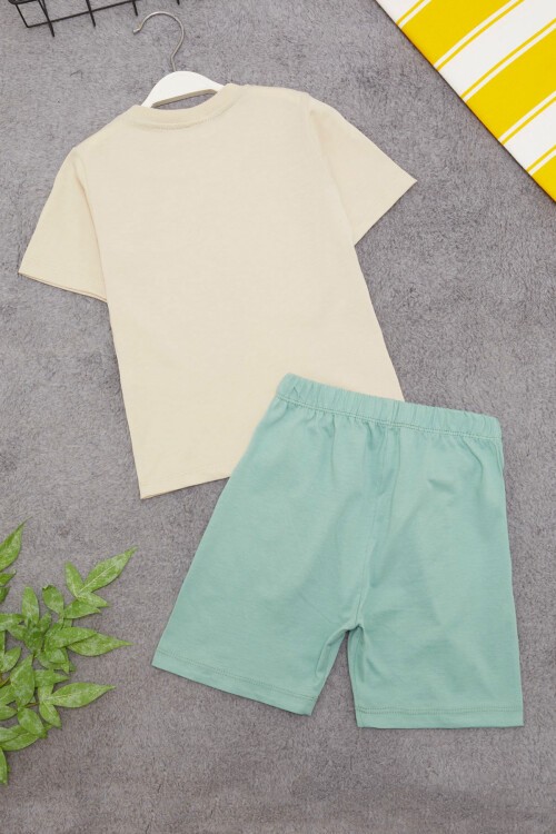 Yeşil Aslan Kral Baskılı Erkek Çocuk Şortlu Takım 15406