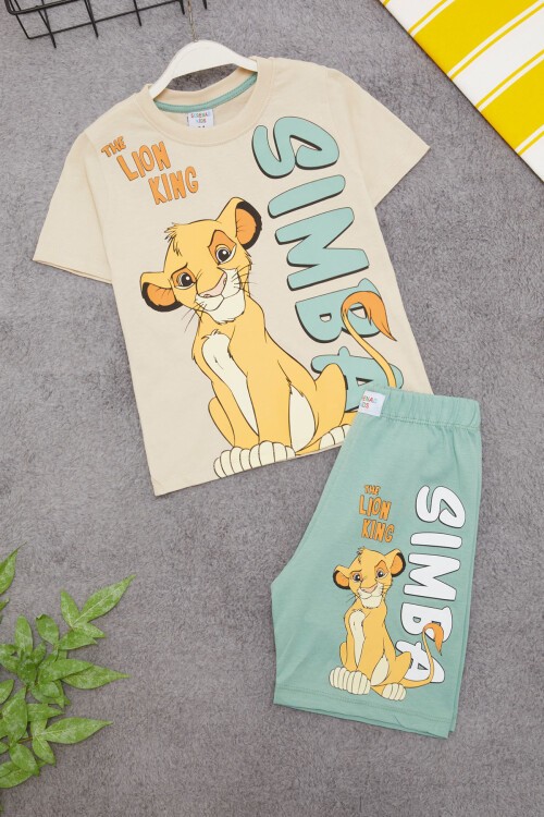 Yeşil Aslan Kral Baskılı Erkek Çocuk Şortlu Takım 15406