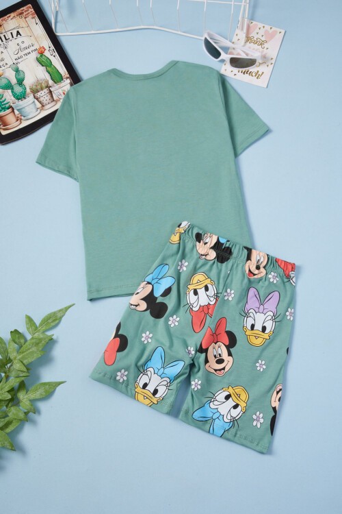 Yeşil Çizgi Karakterli Kız Çocuk Şortlu Takım 15627