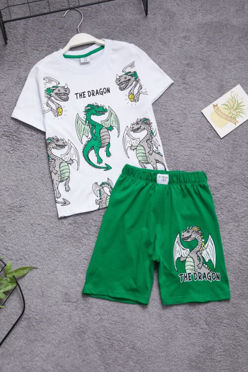 Yeşil Ejderha Baskılı Erkek Çocuk Şortlu Takım 15402