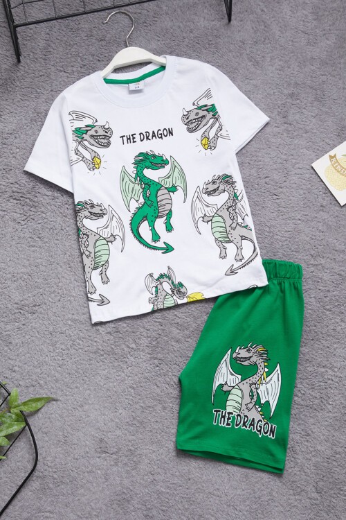 Yeşil Ejderha Baskılı Erkek Çocuk Şortlu Takım 15402