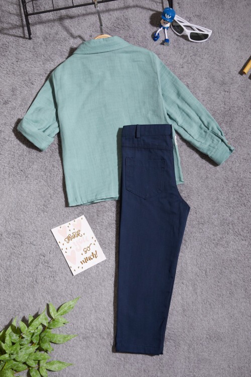 Yeşil Gömlekli Erkek Çocuk Takım Elbise 15434