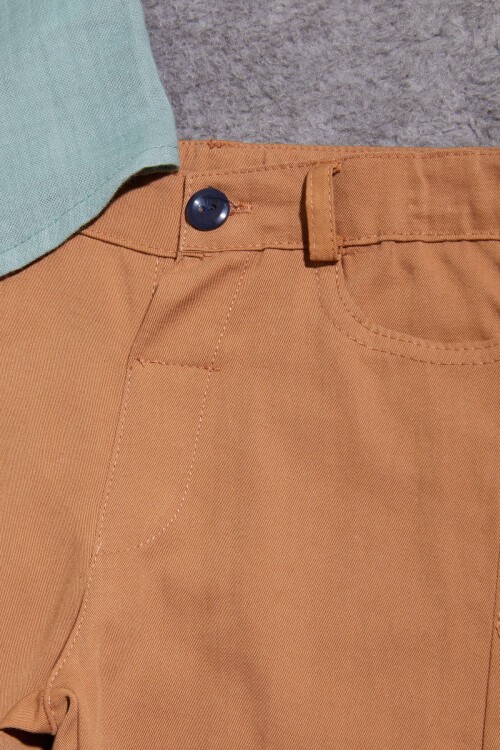 Yeşil Gömlekli Keten Şortlu Erkek Çocuk Takım 15431