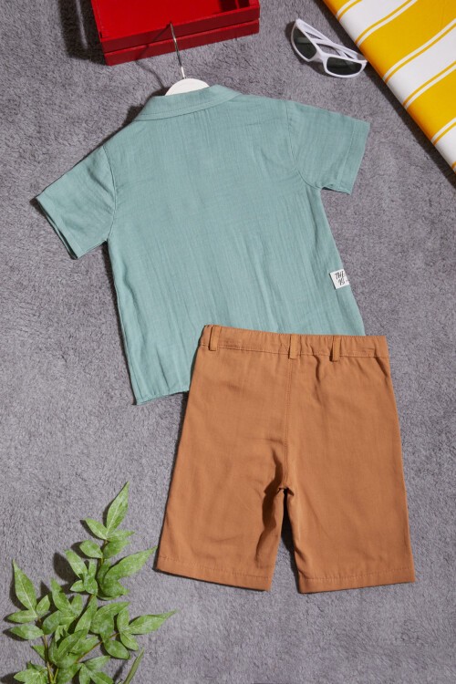 Yeşil Gömlekli Keten Şortlu Erkek Çocuk Takım 15431