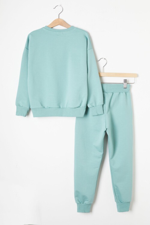 Yeşil Hologram Yazı Baskılı Kız Çocuk Eşofman Takımı 16343