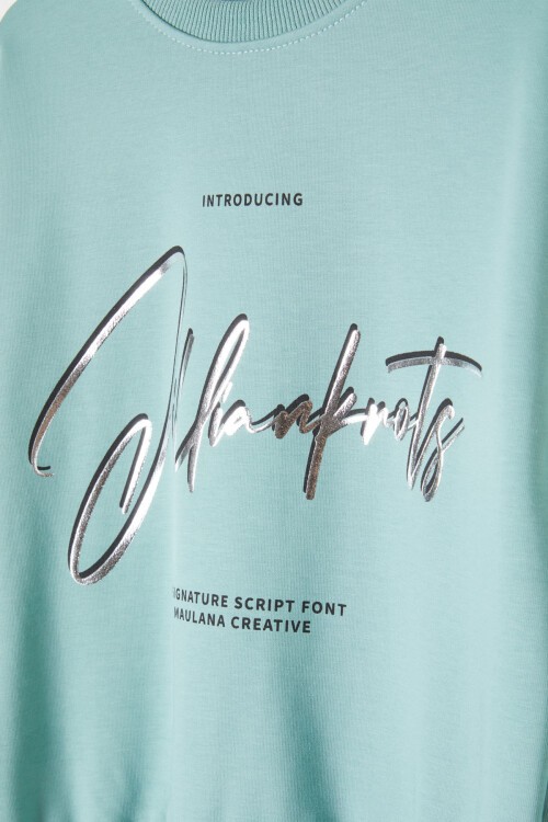 Yeşil Hologram Yazı Baskılı Kız Çocuk Eşofman Takımı 16343