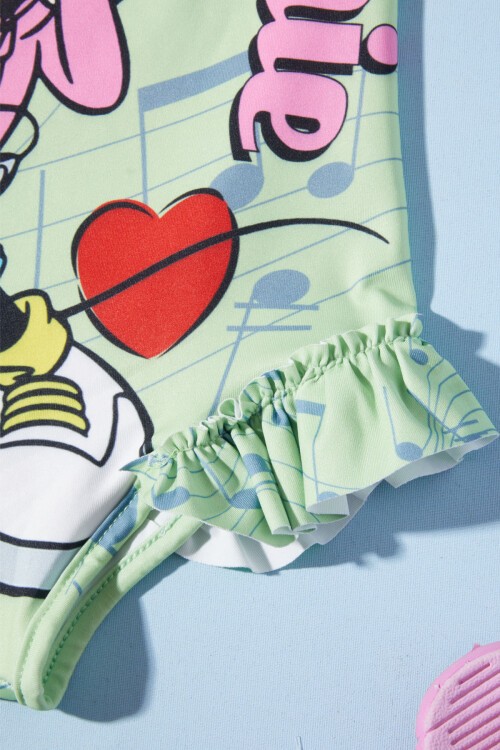 Yeşil Kalpli Karakter Baskı Kız Çocuk Mayo 15624