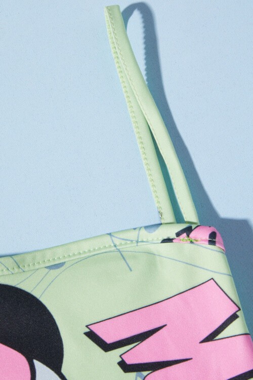 Yeşil Kalpli Karakter Baskı Kız Çocuk Mayo 15624