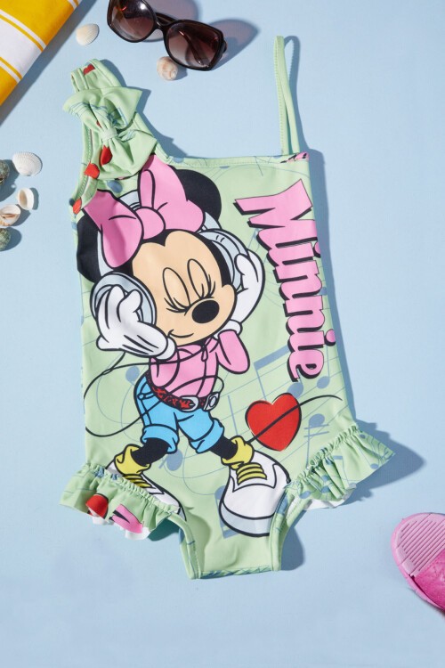 Yeşil Kalpli Karakter Baskı Kız Çocuk Mayo 15624