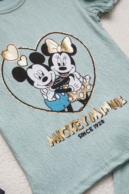 Yeşil Kalpli Karakter Baskılı Kız Çocuk Şortlu Takım 15450