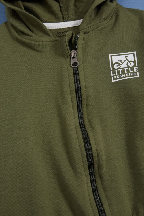 Yeşil Kapşonlu Hırkalı Fermuarlı Erkek Bebek Takımı 16146