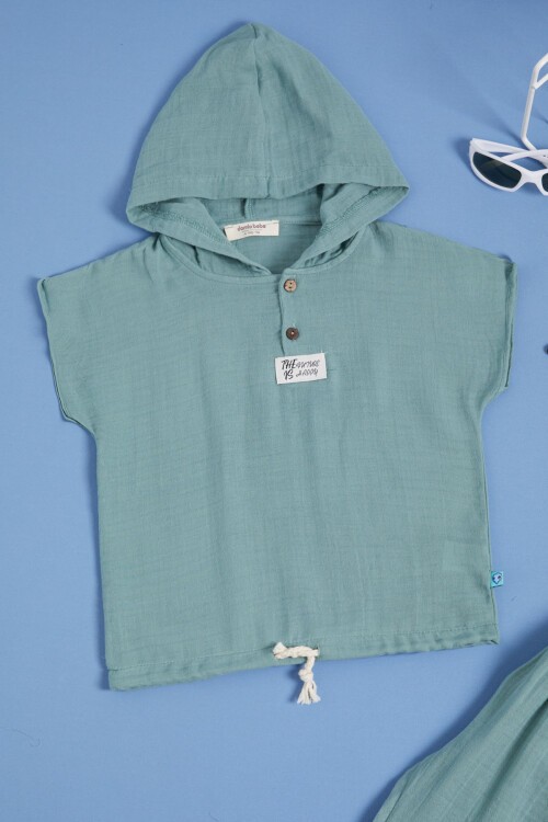 Yeşil Kapüşonlu Erkek Çocuk Yazlık Eşofman Takımı 15533