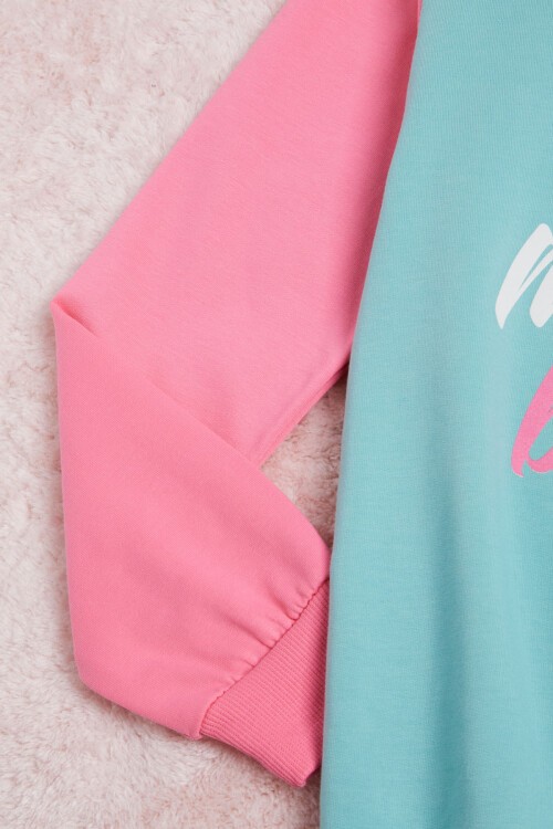 Yeşil Kolları Renkli Yazı Baskılı Kız Çocuk Sweatshirt 16286