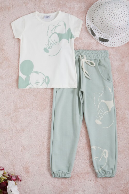 Yeşil Mickey Karakter Baskılı Kız Çocuk Tişörtlü Takım 16077