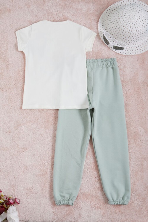 Yeşil Mickey Karakter Baskılı Kız Çocuk Tişörtlü Takım 16077