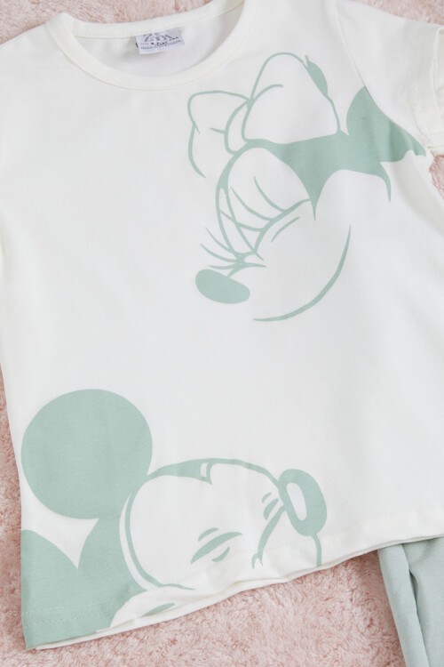 Yeşil Mickey Karakter Baskılı Kız Çocuk Tişörtlü Takım 16077