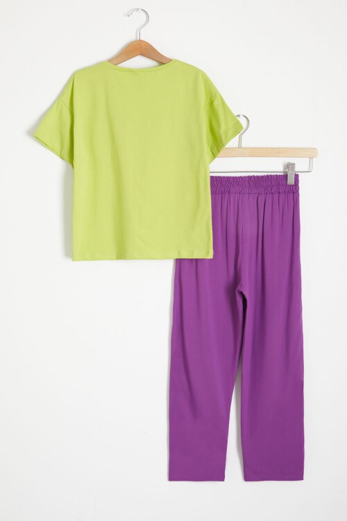 Yeşil Papatya Baskılı Kız Çocuk Alt Üst Yazlık Takım 15463